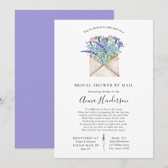 Long Distance Bridal Shower by Mail Invitation (Front/Back)