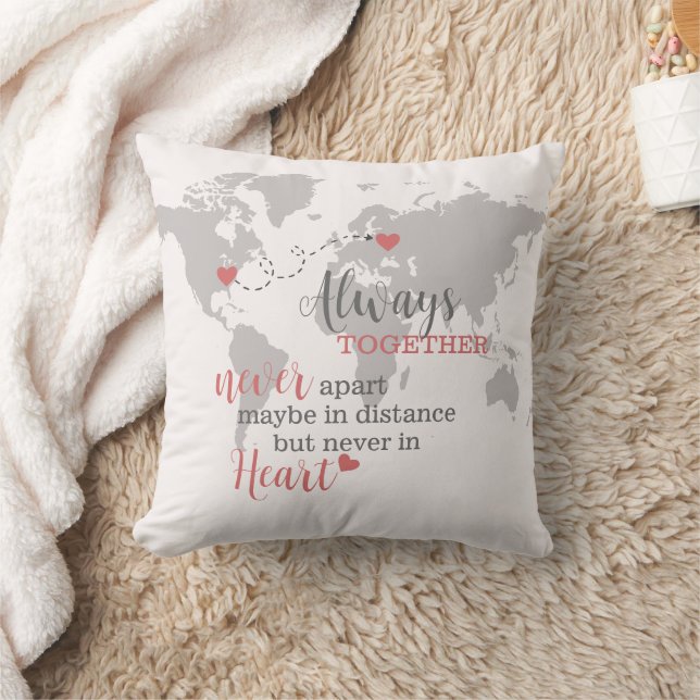 Long Distance Friendship Family World Map Heart Throw Pillow (Blanket)