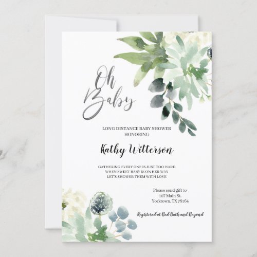 Long Distance Greenery oh Baby Shower Invitation