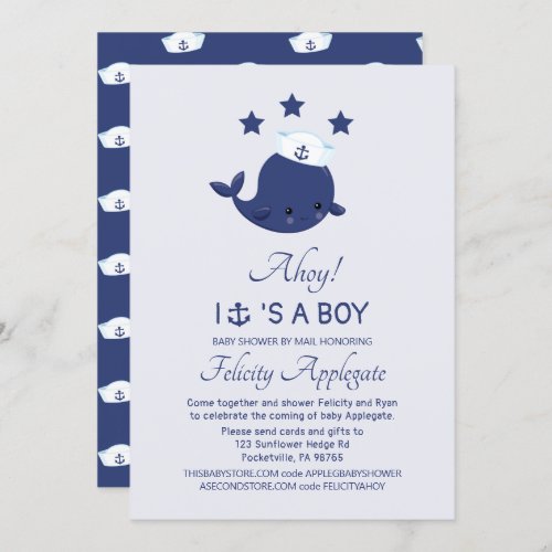 Long Distance Nautical Blue Whale Baby Shower Invitation