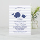 Long Distance Nautical Blue Whale Boy Baby Shower Invitation (Standing Front)