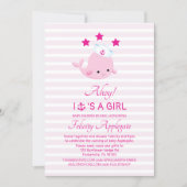 Long Distance Nautical Pink Whale Girl Baby Shower Invitation (Front)