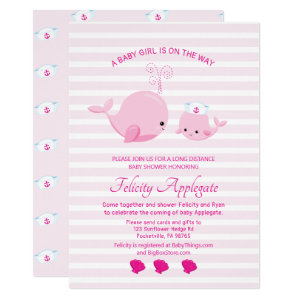 Long Distance Nautical Pink Whale Girl Baby Shower Invitation