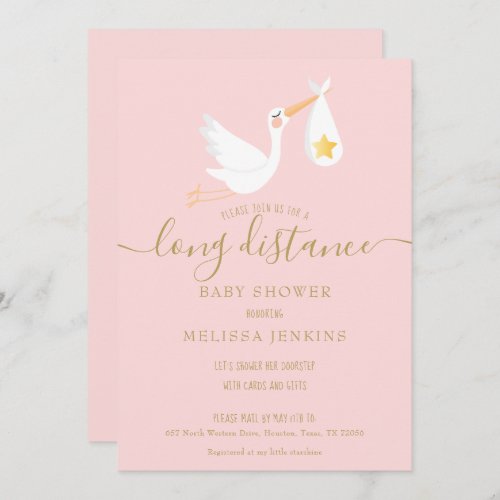 Long Distance Pink Baby Girl Shower By Mail Invitation