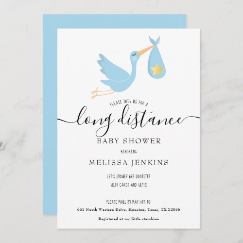 Long Distance Shower By Mail Blue Stork Star Invitation