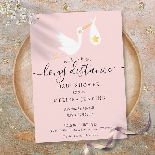 Long Distance Shower By Mail Pink Baby Girl Invitation