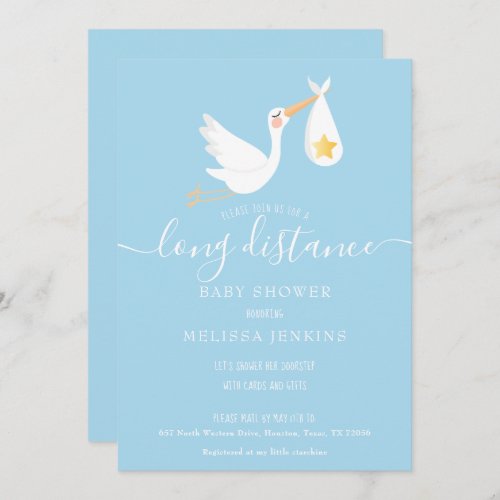 Long Distance Shower By Mail Stork Star Blue Invitation