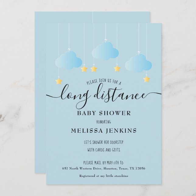 Long Distance Shower / Sprinkle By Mail Invitation (Front/Back)