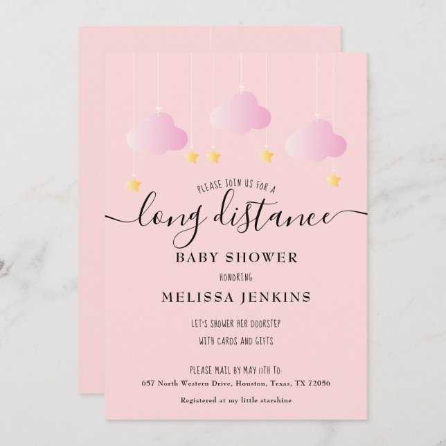 Long Distance Shower / Sprinkle By Mail Invitation (Front/Back)