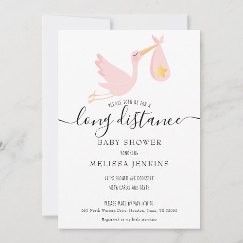 Long Distance Shower  Sprinkle By Mail Pink Invitation