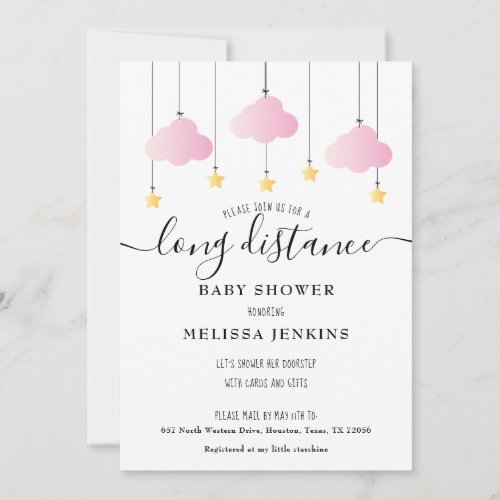 Long Distance Shower  Sprinkle By Mail Pink Invitation