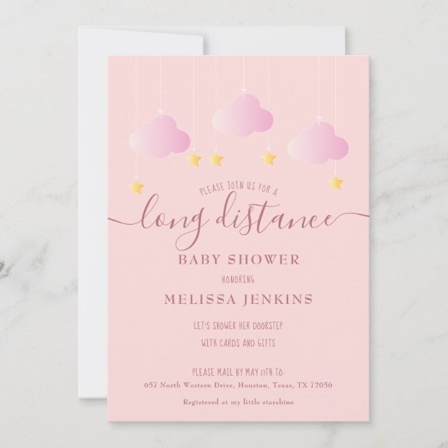 Long Distance Shower / Sprinkle By Mail Pink Invitation (Front)