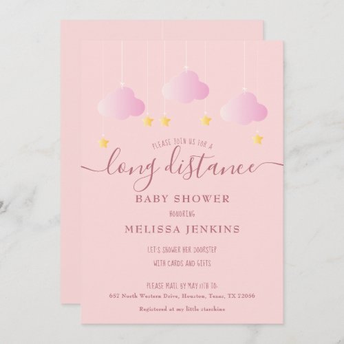 Long Distance Shower  Sprinkle By Mail Pink Invitation