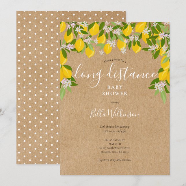 Long Distance Shower Sprinkle By Mail Rustic Lemon Invitation (Front/Back)