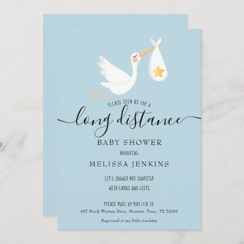 Long Distance Shower Sprinkle By Mail Stork Star Invitation