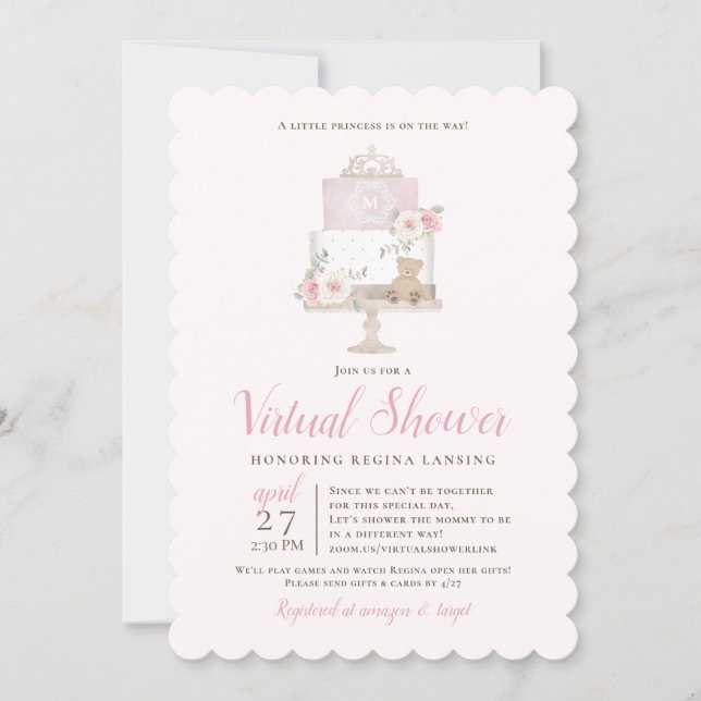 Long Distance Virtual Baby Shower Tiara Cake Invitation (Front)