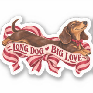 Long Dog Big Love Pink Bow Dachshund Sticker