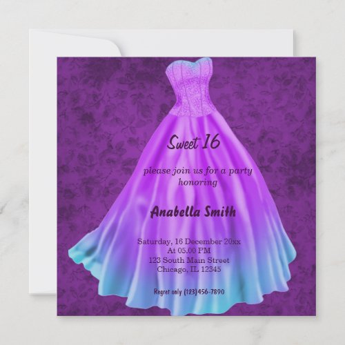 Long dress Sweet 16 (Purple) Personalized Invite