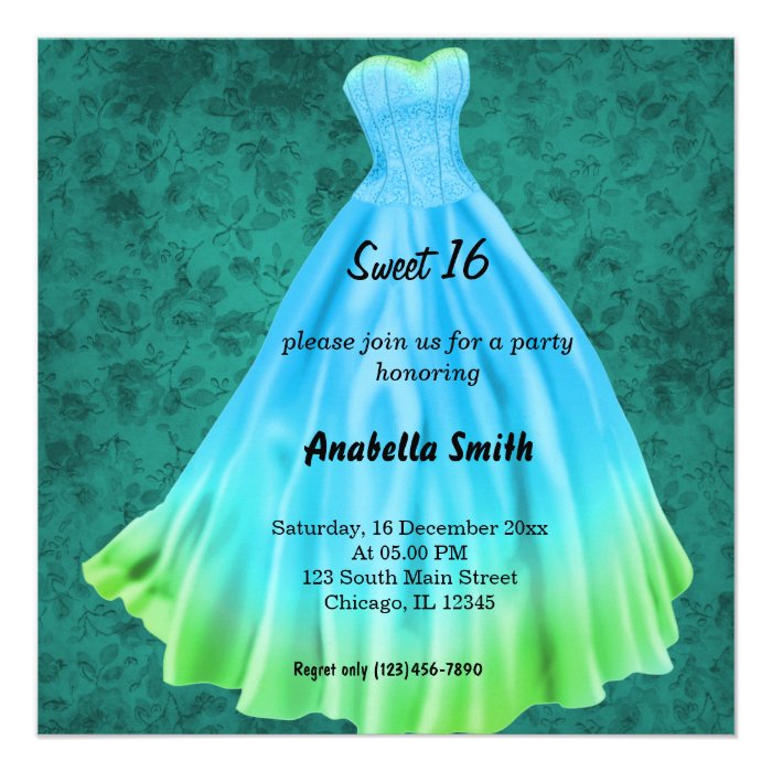 Long dress Sweet 16 (Turquoise) Announcements