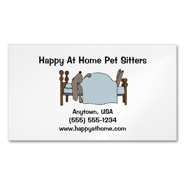 Long Ear Dog Sleeping in Human Bed  Business Card Magnet (Front)