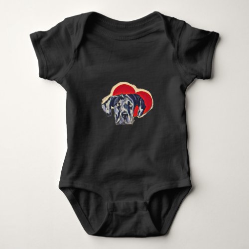 Long Eared Harlequin Dane PopArt Love Heart Baby Bodysuit