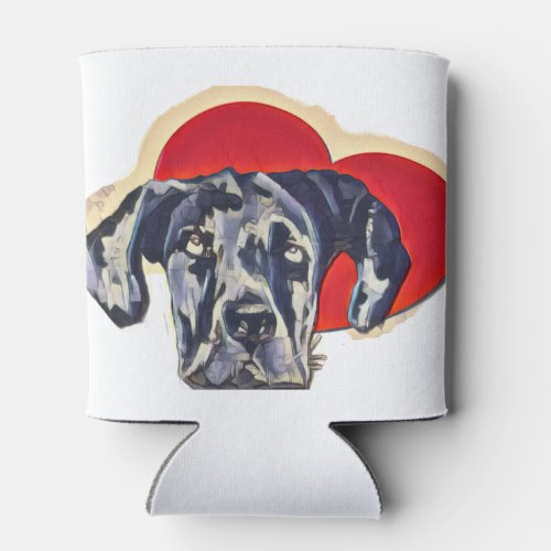 Long Eared Harlequin Dane PopArt Love Heart Can Cooler