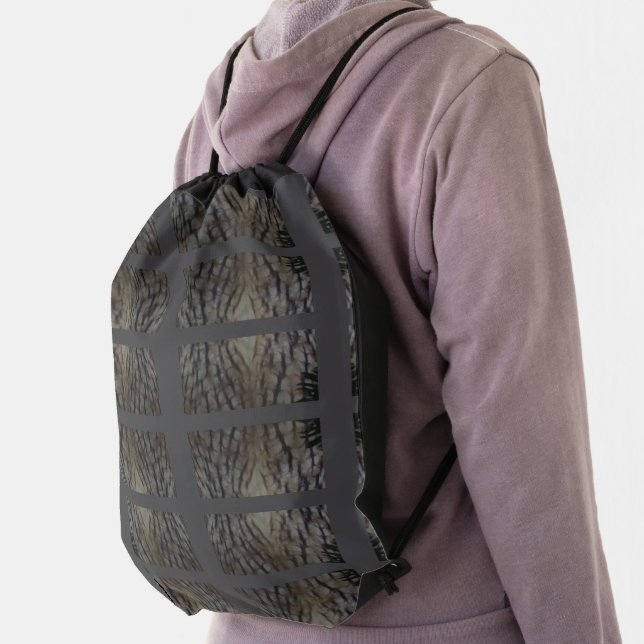 Long-eared Owl Feathers Pattern Drawstr. Backpack (Insitu)