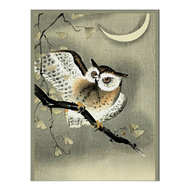 Long-Eared Owl on a Tree Branch by Ohara Koson Poster (Front)