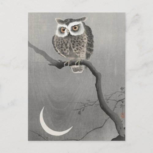Long_eared Owl on Bare Tree Branch by Ohara Koson Postcard