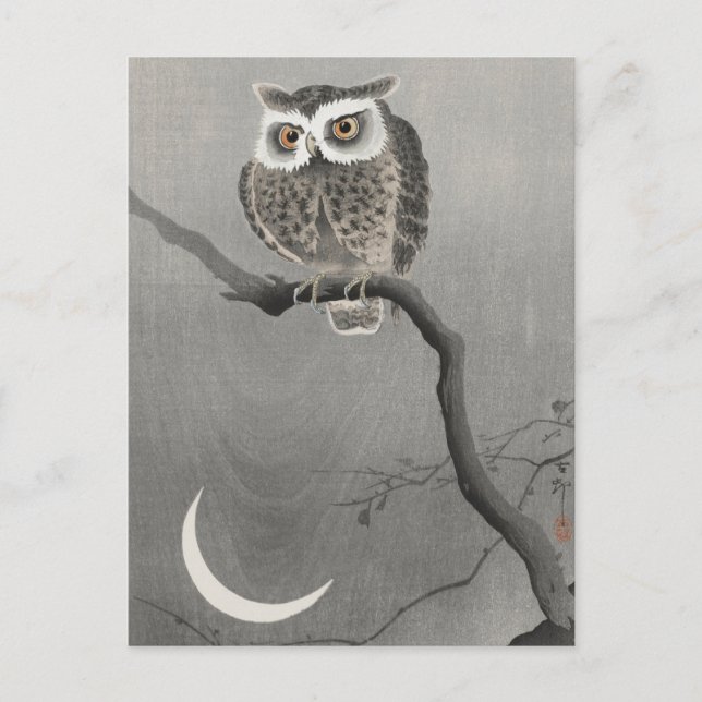 Long-eared Owl on Bare Tree Branch by Ohara Koson Postcard (Front)