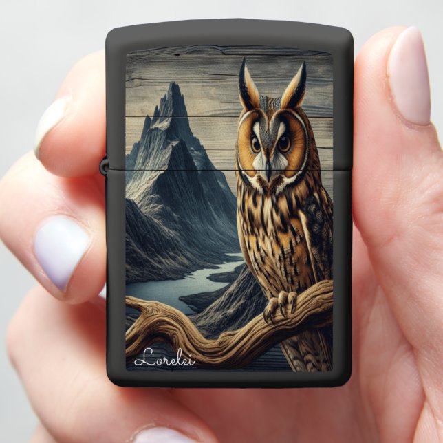 Long-Eared Owl Perch of the Hunter Zippo Lighter (In Hand)