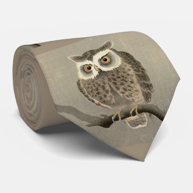 long-eared owl print neck tie (Rolled)