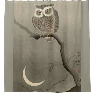long-eared owl print shower curtain