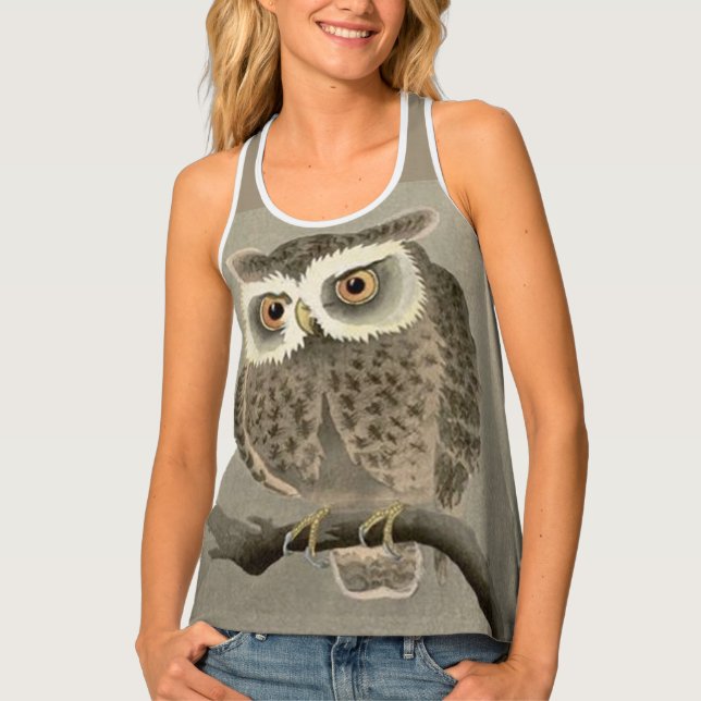 long-eared owl print tank top (Front)