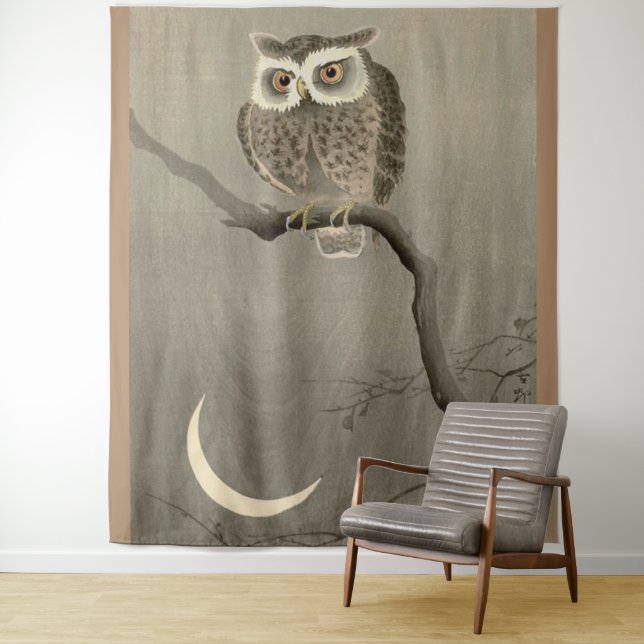 long-eared owl print tapestry (In Situ)