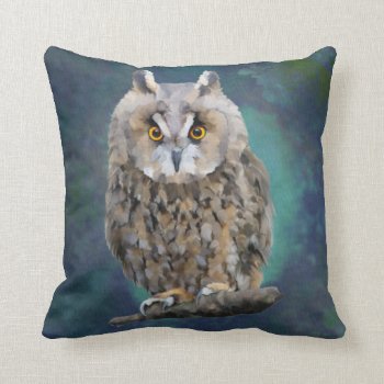 Long Eared Owl Throw Pillow by BamalamArt at Zazzle