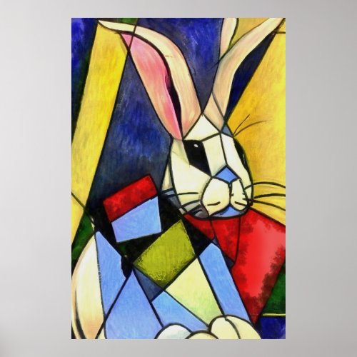 Long Eared Rabbit Geometric Abstract Art Style Poster