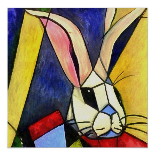 Long Eared Rabbit Geometric Abstract Art Style Poster (Front)