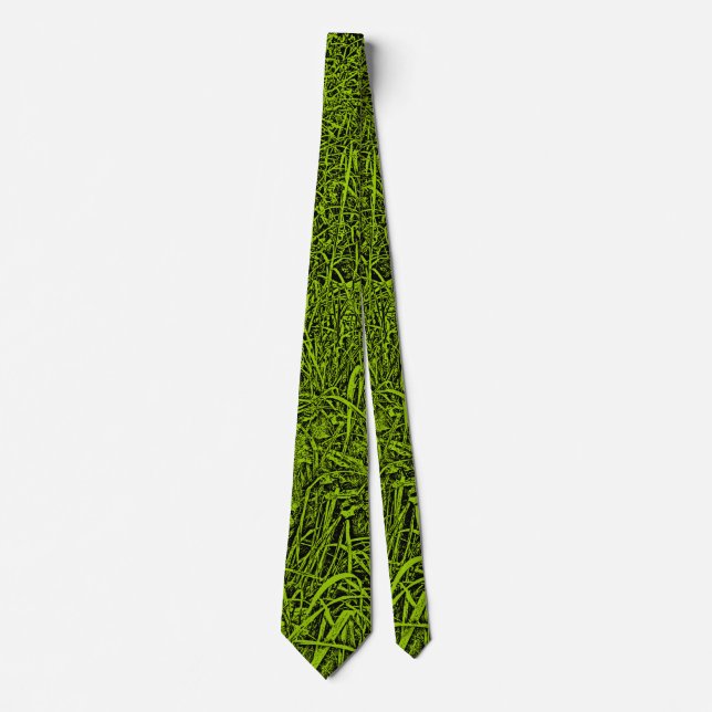 Long Grass - Black on Martian Green (99CC00) Neck Tie (Front)