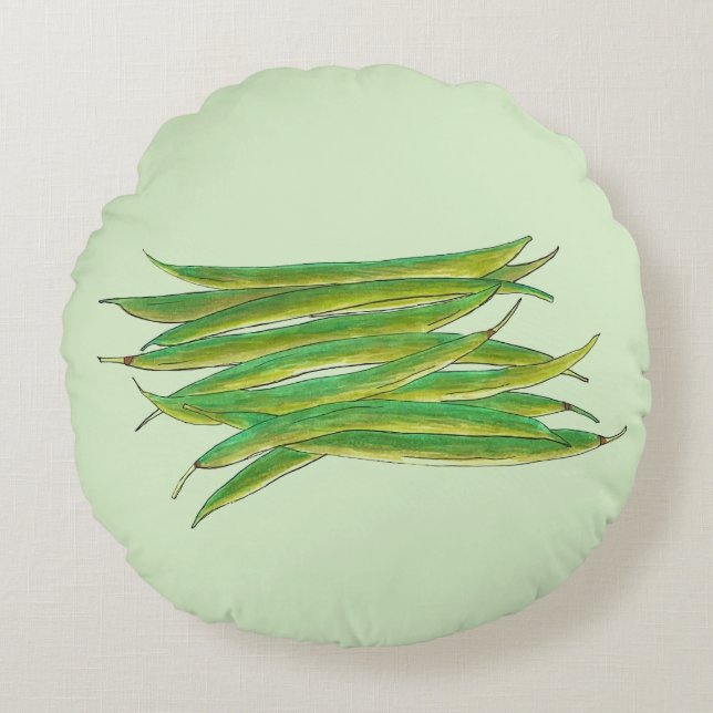 Long Green Beans Vegetable Garden Veggies Veg Round Pillow (Front)