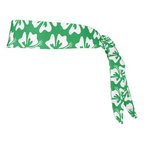 Long green Hibiscus flower Hawaiian floral pattern Tie Headband