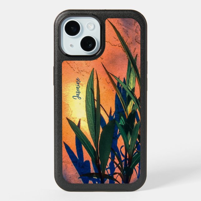 Long Green Leaves, Blue Shadows  iPhone 15 Case (Back)
