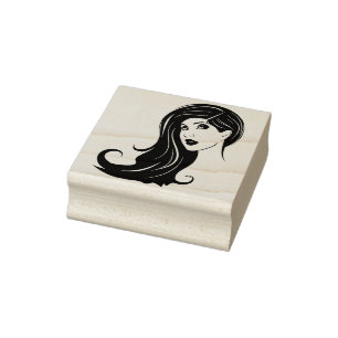 Long Hair Beautiful Woman Fashion Makeup Art Rubber Stamp