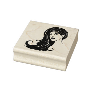 Long Hair Beautiful Woman Fashion Makeup Art Rubber Stamp