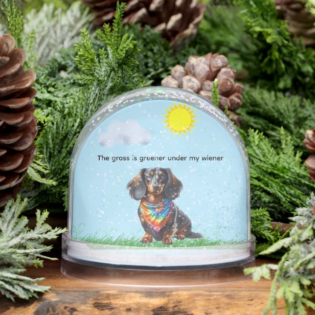 LONG HAIR BLACK AND TAN DACHSHUND SNOW GLOBE (Winter)