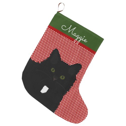 Long Hair Black Cat Personalized Large Christmas Stocking
