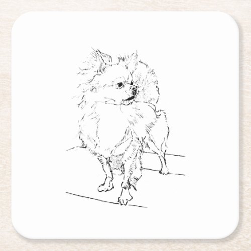 Long Hair Chihuahua - Dog Illustration Minimalist Square Paper Coaster