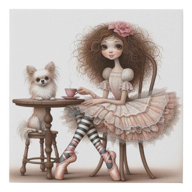 Long Hair Chihuahua Folk-Art Faux Canvas Print (Front)