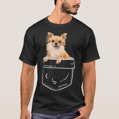 Long Hair Chihuahua In Pocket  Chihuahua Dog chef  T_Shirt