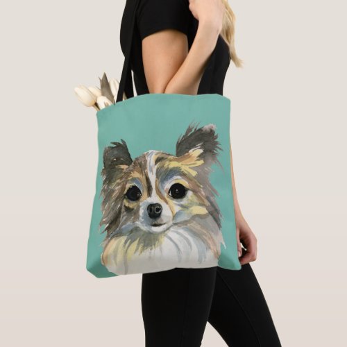 Long Hair Chihuahua Watercolor Portrait Tote Bag